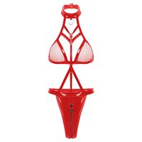 Combinaison de danse sur barre en cuir PU sexy pour femmes, sans entrejambe, bondage
