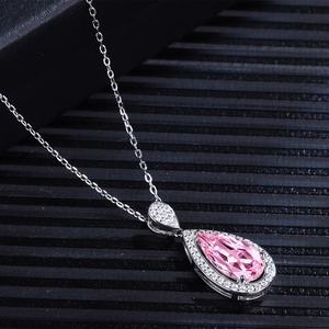 S925 Silver Double-Teardrop Pendant <b>Necklace</b> with Pink Morganite Fine Jewelry - Product Image 2