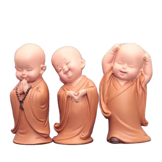 Creative Resin Monk Statue Shao Lin Kung Fu Baby Monk Buddha Statues