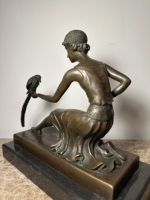 Statue en bronze Art Déco, Dame avec perroquet, Sculpture en bronze sur socle en marbre, Figurine d'art vintage pour la décoration de la maison et des hôtels, OEM ODM