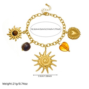 Sun Pendant Gold Plated Necklace <b>Set</b> With Tiger Eye Heart Charm Women's Fashion Jewelry Party Wear - Product Image 4