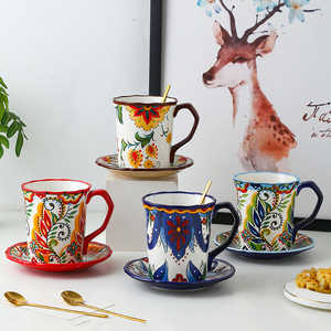 Nordic 500ml <b>Large</b> Coffee <b>Mug</b> Bohemia Ceramic <b>Mug</b> with Saucer - Product Image 4