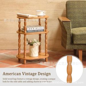 Retro-style wooden multi-tiered storage rack for home living room, decorative floor-standing wooden storage <b>shelf</b> next to - Product Image 3