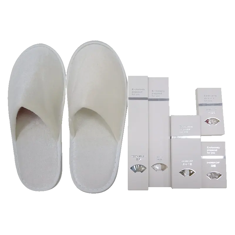 Artículos de tocador desechables de productos de hotel personalizados, zapatillas de hotel, conjunto de comodidades