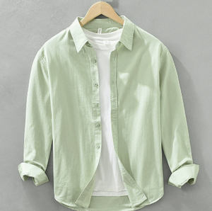 Chemise décontractée en satin tricoté anti-boulochage pour homme, à manches longues et col à revers ample, 100 % coton, idéale pour l'automne - Product Image 4