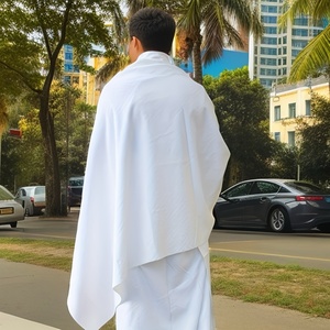 Yibaoli Hot-Selling Men's <b>White</b> Polyester Ihram Hajj and Umrah <b>Set</b> <b>2</b>-<b>Piece</b> Anti-Static Breathable Suit - Product Image 3