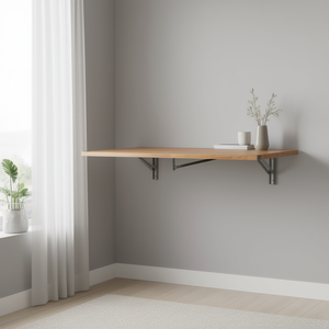 Bureau mural pliable en bois 47,2 x 19,7 po avec support en fer, design minimaliste moderne pour la maison et le bureau - Product Image 2