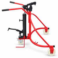 Chariot de manutention manuel hydraulique pour fûts avec pince de bord, hauteur de levage 1400 mm, diamètre max. du fût 562 mm, pour fûts d'acier