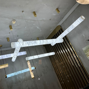 Lustre décoratif moderne de luxe en laiton et marbre Lumières suspendues à haut plafond en albâtre naturel <span class=keywords><strong>Colonne</strong></span> circulaire moderne - Product Image 5