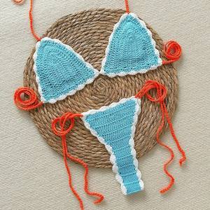 Vente en Gros <span class=keywords><strong>de</strong></span> Bikini Crochet Bleu Fleur Orange Sexy Bikini Crochet Tricoté à la Main <span class=keywords><strong>Maillot</strong></span> <span class=keywords><strong>de</strong></span> <span class=keywords><strong>Bain</strong></span> Bikini Coloré à Bretelles Cou Suspendu - Product Image 4