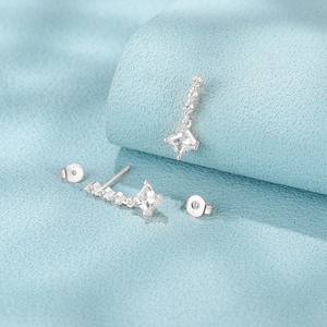 Pendientes de Plata de Ley S925 CANNER con Circonitas Redondas Pequeñas y Cuadradas Grandes en una Sola Hilera, Joyería de Oro Vermeil de 14 Quilates y 18 Quilates - Product Image 2