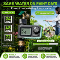 Temporizador de Riego Digital OEM IP65 con Pantalla LCD de 2.5'', Retraso por Lluvia de 24-72H, 116PSI, Programable para Manguera de Jardín y Riego por Goteo en Macizos Elevados