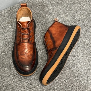 Fall and Winter Men's Retro Leather <b>Boots</b> Fashionable New Style Brown Straps Flat Bottom Comfortable Casual <b>Boots</b> - Product Image 3