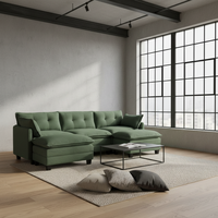 Modulares Ecksofa 283 cm U-förmig Cord 3-Sitzer 2 Bewegliche Ottomanen Flexible Kombination Modernes Design Holz