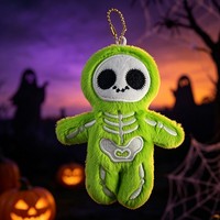 Porte-clés en peluche squelette qui brille dans le noir, pendentif animal en peluche brodé mignon, cadeau d'Halloween
