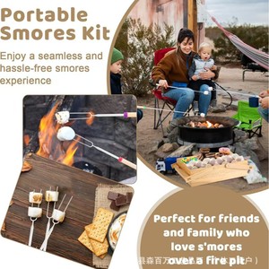 Wooden S'mores Station <b>Box</b> With Compartmentalized <b>Storage</b> And Six Skewers For <b>Camping</b> Outdoor Use - Product Image 3