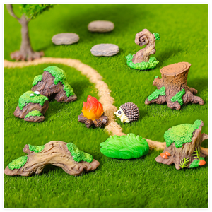 บอนไซบ้านตุ๊กตาต้นไม้สวนเทพนิยายรูปปั้นหินสีเขียวสำหรับแกะสลักแบบตอไม้ติดประตู<span class=keywords><strong>บ้าน</strong></span><span class=keywords><strong>รั้ว</strong></span>สะพานรูปแกะสลักสำหรับสะสม - Product Image 3