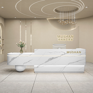 Escritorio <span class=keywords><strong>de</strong></span> recepción simple y moderno con <span class=keywords><strong>pilares</strong></span> redondos, luces coloridas, Mostrador <span class=keywords><strong>de</strong></span> salón, mostrador <span class=keywords><strong>de</strong></span> recepción <span class=keywords><strong>de</strong></span> joyería con diseño novedoso - Product Image 4