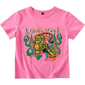 FOXA Women's Crop <b>Top</b> <b>Tiger</b> <b>Print</b> Pink Short Sleeve Crew Neck Y2K Aesthetic T Shirt 100% Cotton - Product Image 1