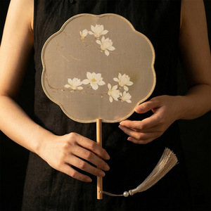 Round fan, antique fan, children's summer traditional Chinese style semi-transparent long-handled dance fan, girls' ancient - Product Image 2