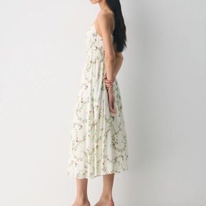 Robe longue décontractée pour femme à bretelles spaghetti, imprimé floral estival, blanche, pour les voyages - Product Image 6