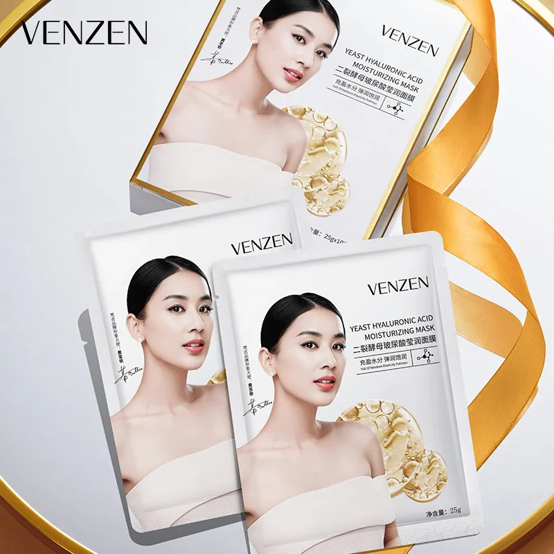 Venzen 10pcs levedura ácido hialurônico hidratante máscara suavizando a pele macia facilmente absorver folha facial toda venda máscara