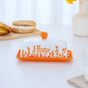 Nueva Mantequera de Cerámica Naranja con Rosa en Relieve 3D, Caja para Mantequilla Esmaltada para el Hogar y Restaurantes, Almacenamiento de Queso - Product Image 1