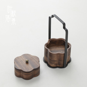 <b>Walnut</b> Wood Storage Box With Handle Rectangle Fruit Platter For Snacks And Dried Fruits - Product Image 4