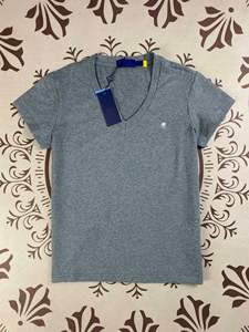 RL Ralph Mark algodón estilo americano Slim Top Base camisa bordada verano cuello en V Color sólido manga corta Camiseta para mujer - Product Image 3