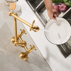 ก๊อกน้ำติดผนังทองเหลืองโบราณ 360 °   ก๊อกน้ำร้อนเย็นแบบหมุนได้ พับเก็บได้ พร้อมหูจับคู่ สำหรับห้องครัว ระเบียง ห้องซักผ้า ห้องน้ำ - Product Image 3