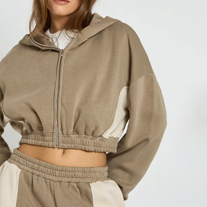 ชุดเซ็ต 2 ชิ้น OEM/ODM แบบสั่งทำพิเศษ สำหรับทุกเพศ สไตล์ลำลอง เสื้อฮู้ดแขนยาวมีซิป กางเกงขายาวทรงกระบอก แต่งลายปะติดทั้งสองข้าง - Product Image 3