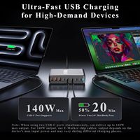 Station de charge de bureau GaN3 600W, chargeur de bureau multi-ports USB C, PD140W PD100W PD30W QC30W, chargeur rapide pour ordinateur portable, téléphone
