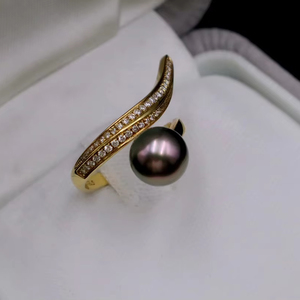 Atacado Unisex Tahitian Pérola Anel com Novo Design Seawater Pérola com Linhas Paralelas Jóias Clássicas para o Aniversário - Product Image 1