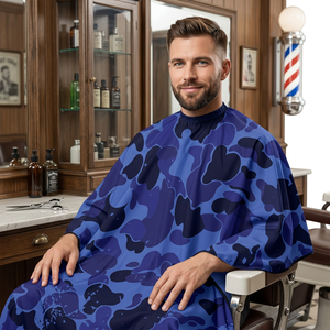 Capa de Barbero con Estampado de Camuflaje Azul, Resistente al Agua, para Corte de Cabello, Peluquería y Estilismo, Capa Profesional para Barberos - Product Image 3