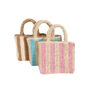 Cheap women handbags ladies wholesale stripe pattern handmade summer beach bags custom logo