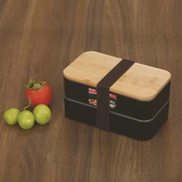 Boîte Bento Portable Double Couche Sans BPA Qualité Alimentaire avec Couvercle en Bambou Écologique, Conteneur de Rangement Lavable au Lave-Vaisselle pour Déchets Alimentaires et Garde-Manger