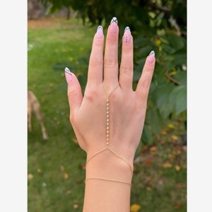 Anillo de acero inoxidable pulsera <span class=keywords><strong>playa</strong></span> cadena mujer joyería delicada cuentas anillo y pulsera cadena dedo pulseras anillo mano cadena - Product Image 2