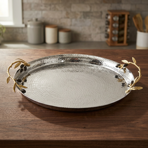 Silver & Gold <b>Stainless</b> <b>Steel</b> Olive Branch Oval Serving <b>Tray</b> - Product Image 2