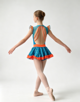 Robe de danse à paillettes pour enfants, bleu orange, à volants, costume de danse personnalisé pour la scène de ballet et les compétitions