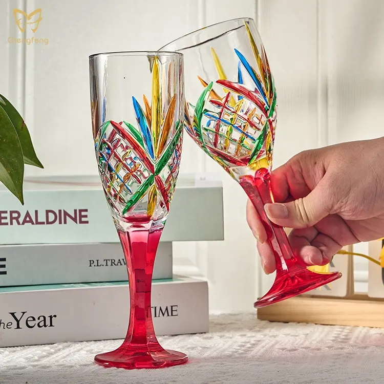Logo personnalisé verre à vin rouge verre à champagne couleur créative peint à la main avec 300ml