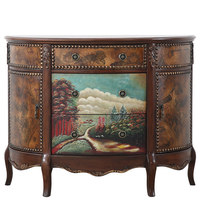 Meuble d'entrée de style américain JINXI, console vintage peinte, table de salon, meuble de rangement demi-rond