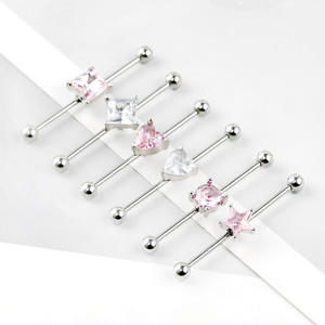 1pc Punk Acier Chirurgical Barbell Long Stud Boucles d'oreilles Coeur Étoile Carré Zircon Rose Blanc CZ 38mm <span class=keywords><strong>Oreille</strong></span> <span class=keywords><strong>Piercing</strong></span> <span class=keywords><strong>Industriel</strong></span> - Product Image 2