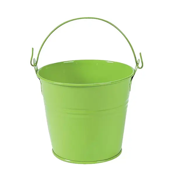 دلو صغير معدني أخضر مع مقبض لعبة ملونة هدية دلاء شمعة جرة صغيرة بالجملة