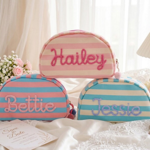 Uionen Personalized Hand-embroidered Name Colorful Shell <b>Makeup</b> Bag Toiletry Bag <b>Makeup</b> <b>Case</b> Storage Bag Spring and Summer - Product Image 4