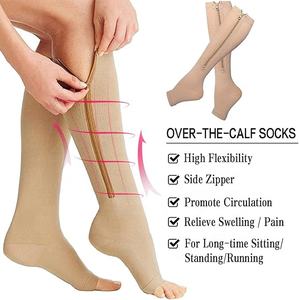 Open Toe Compression Genou <span class=keywords><strong>Bas</strong></span> Vericose Veins Zipper Chaussettes pour Femmes Hommes - Product Image 3