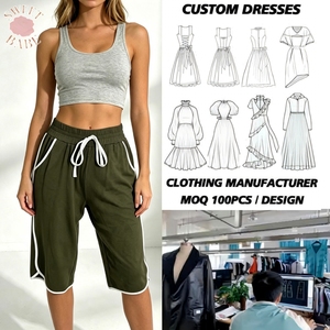 Pantalon de survêtement court tendance pour femme avec passepoil contrastant, taille haute élastique avec cordon de serrage, coupe droite ample et décontractée - Product Image 1