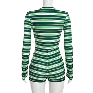 Viviblook J26RP336 Nouvelle Combinaison Décontractée Rayée Ajustée Sexy à Col en V et Manches Longues Côtelées pour Femme – Collection Automne - Product Image 6