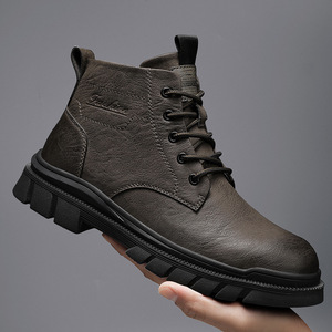 Botas para Hombre, Altura al Tobillo, Punta Redonda, Microfibra, Cierre de Cordones, Suela de Goma Antideslizante, Color Sólido, Casuales, para Exteriores - Product Image 1
