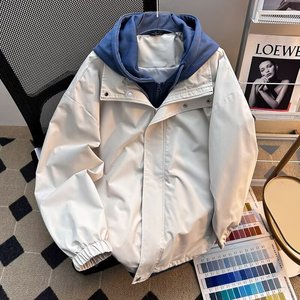 Veste décontractée polyvalente pour <span class=keywords><strong>homme</strong></span>, coupe-vent, imperméable, à capuche, en polyester, style streetwear, avec fermeture éclair, traitement anti-plis, couleur unie - Product Image 4
