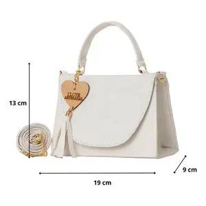 Bolso Bandolera Vintage Blanco Fana con Forro de PU, Impermeable, Asa Única y Decoración de Borlas para Uso Diario - Product Image 4